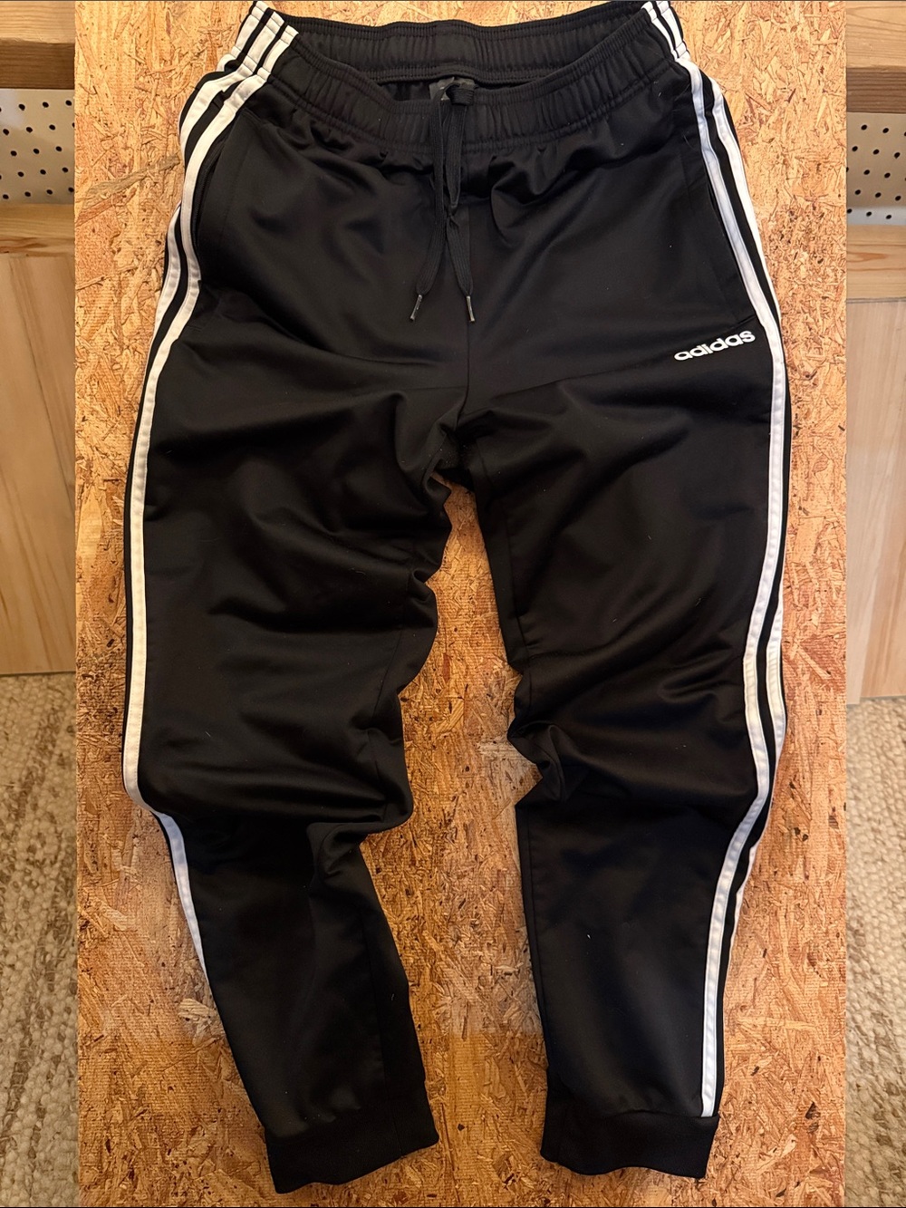 adidas Black Track Pants with White Side Stripes